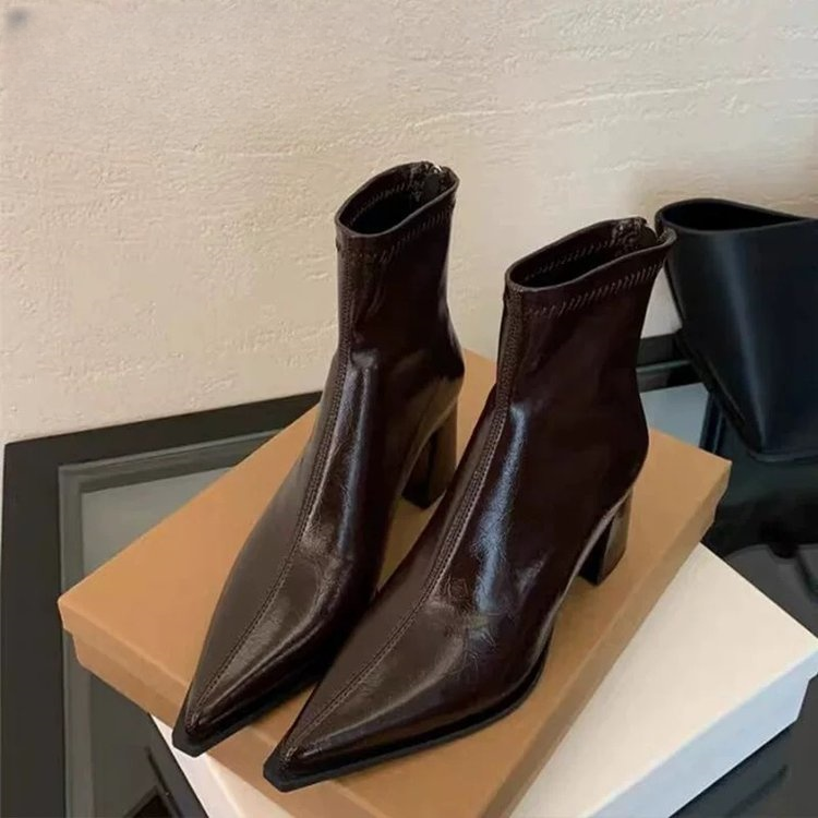 足主流法式百度高跟鞋短靴2025秋冬季新款气质女中筒弹力靴瘦瘦靴