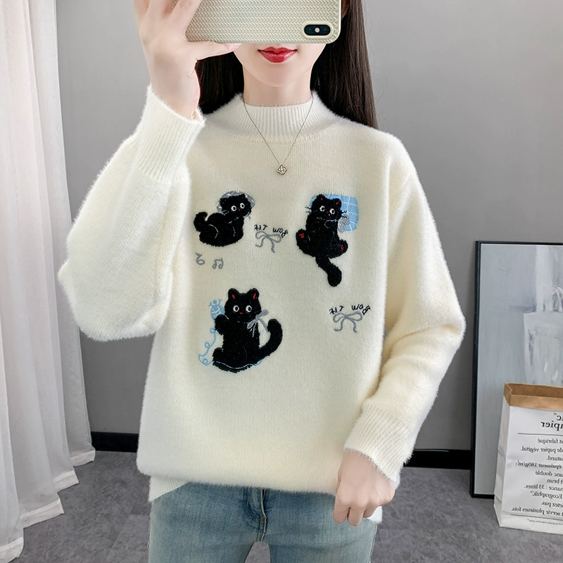 毛衣女秋冬学院风半高领套头内搭初中高中学生大童加厚保暖打底衫