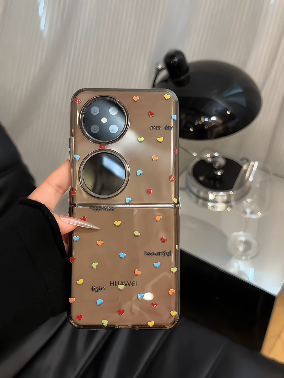 （华为pocket系列）直边折叠适用华为pocket2手机壳p50防摔爱心波点