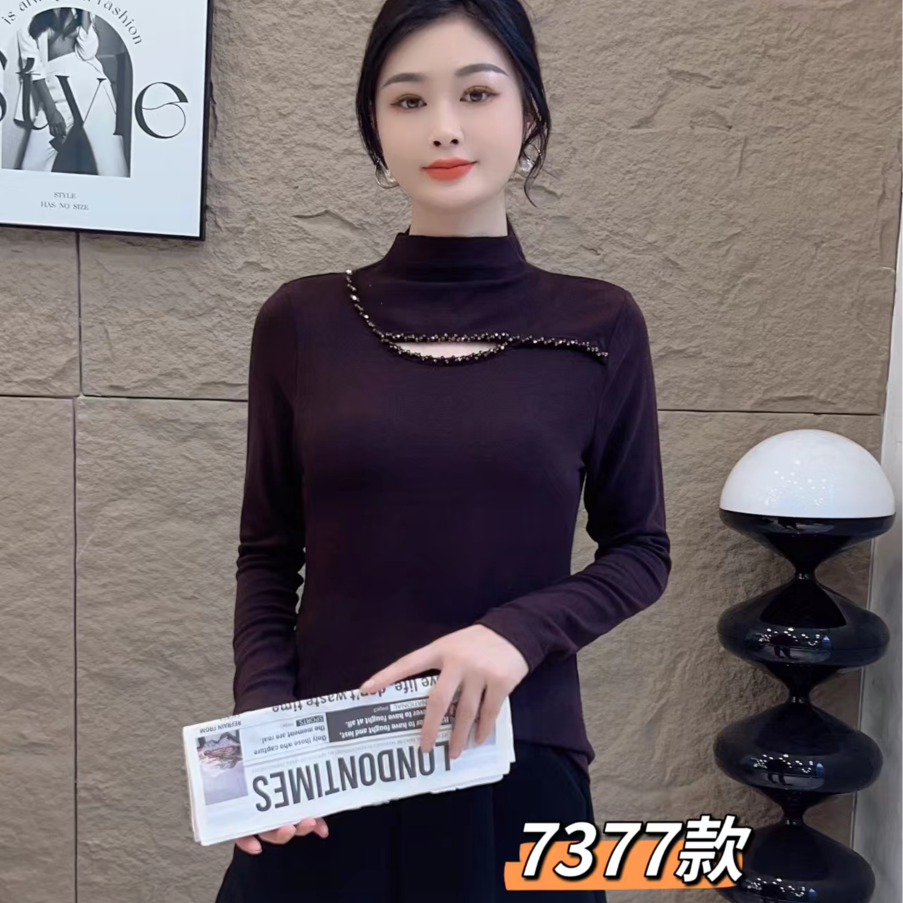 【韩紫朵 】2025新品法式洋气方领长袖上衣85099