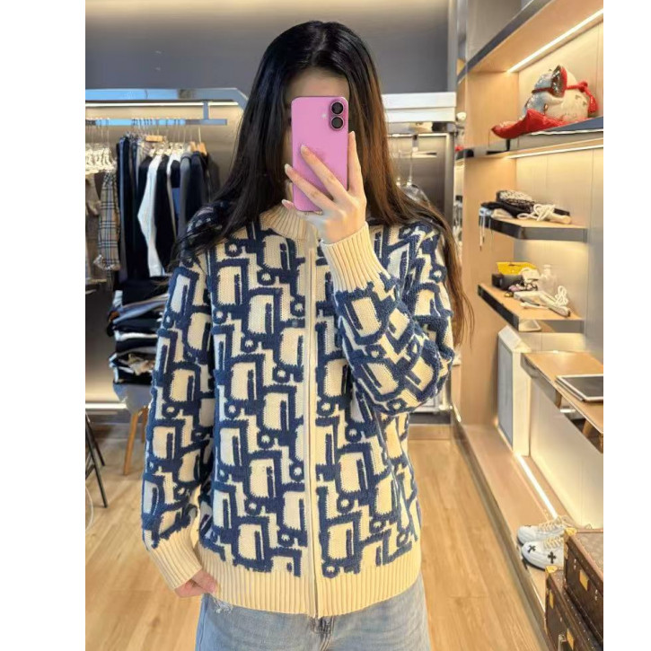 2025秋冬潮牌针织开衫外套男高端修身时尚字母立领毛衣情侣开衫潮