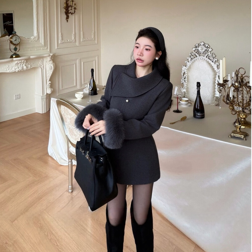 小香风内胆外套半身裙两件套女冬季加厚保暖气质穿搭套装