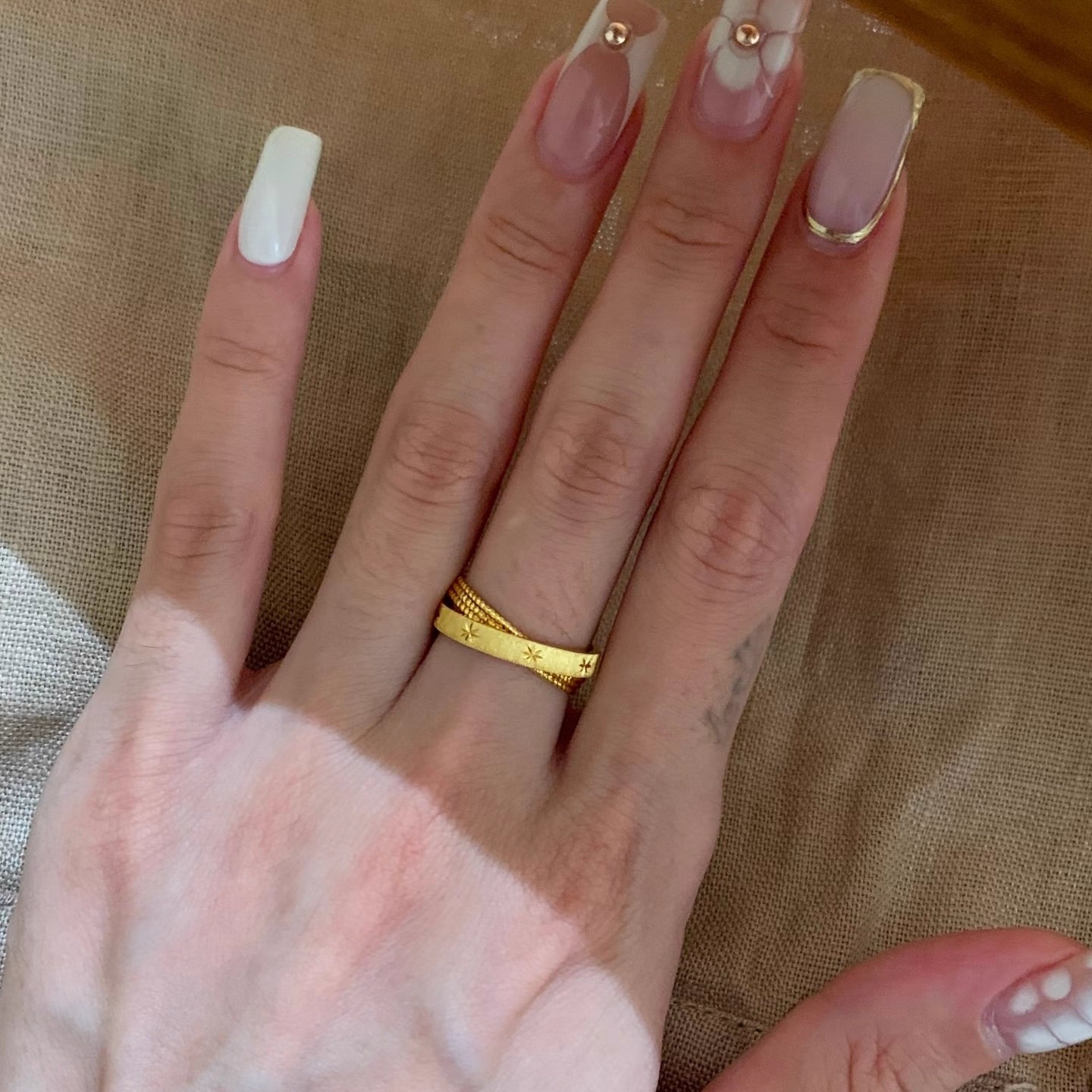 铜合金戒指 双层一体拉丝星芒戒指女小众百搭食指戒秋冬新款指环