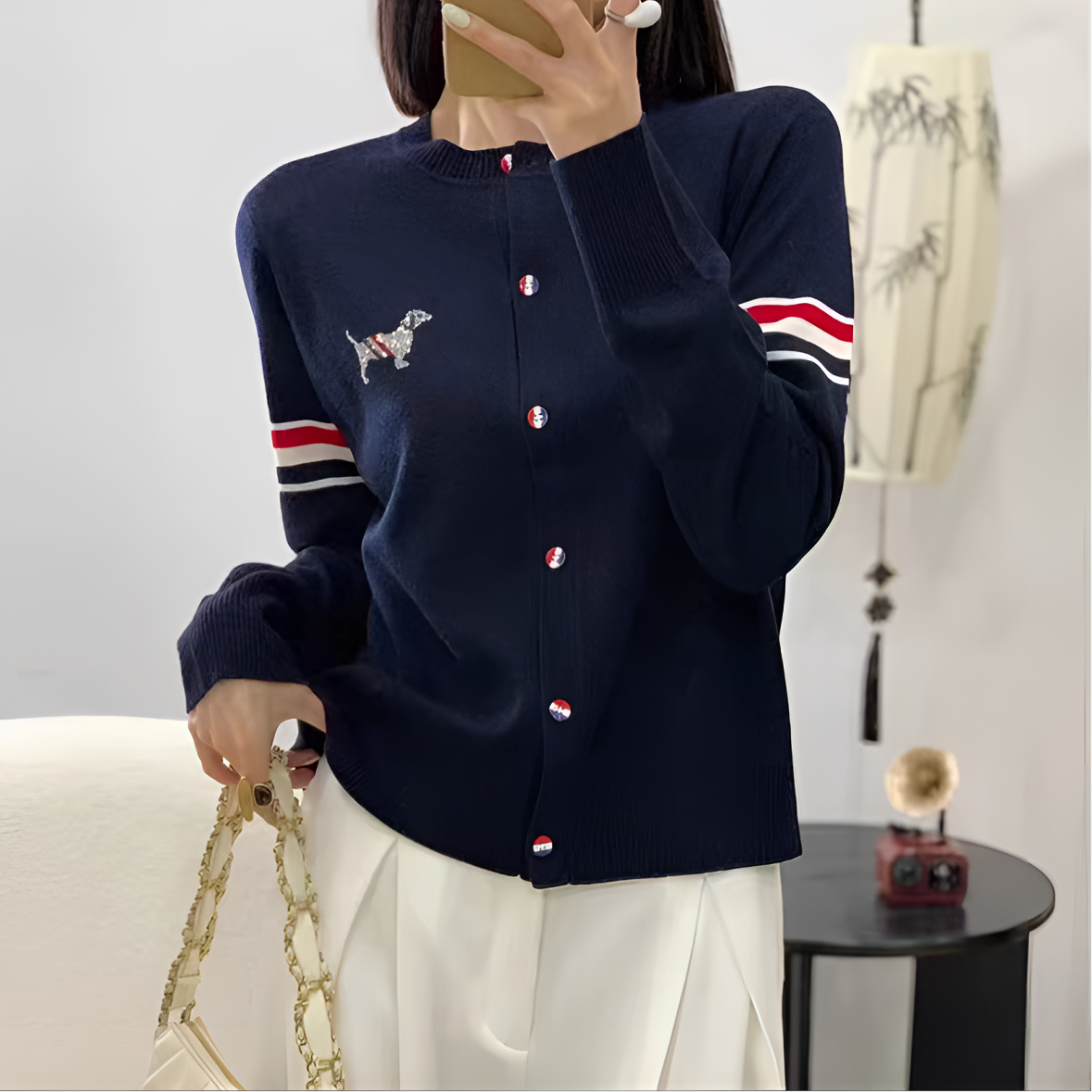 刺绣小狗春秋季新款气质开衫长袖百搭女士上衣08311