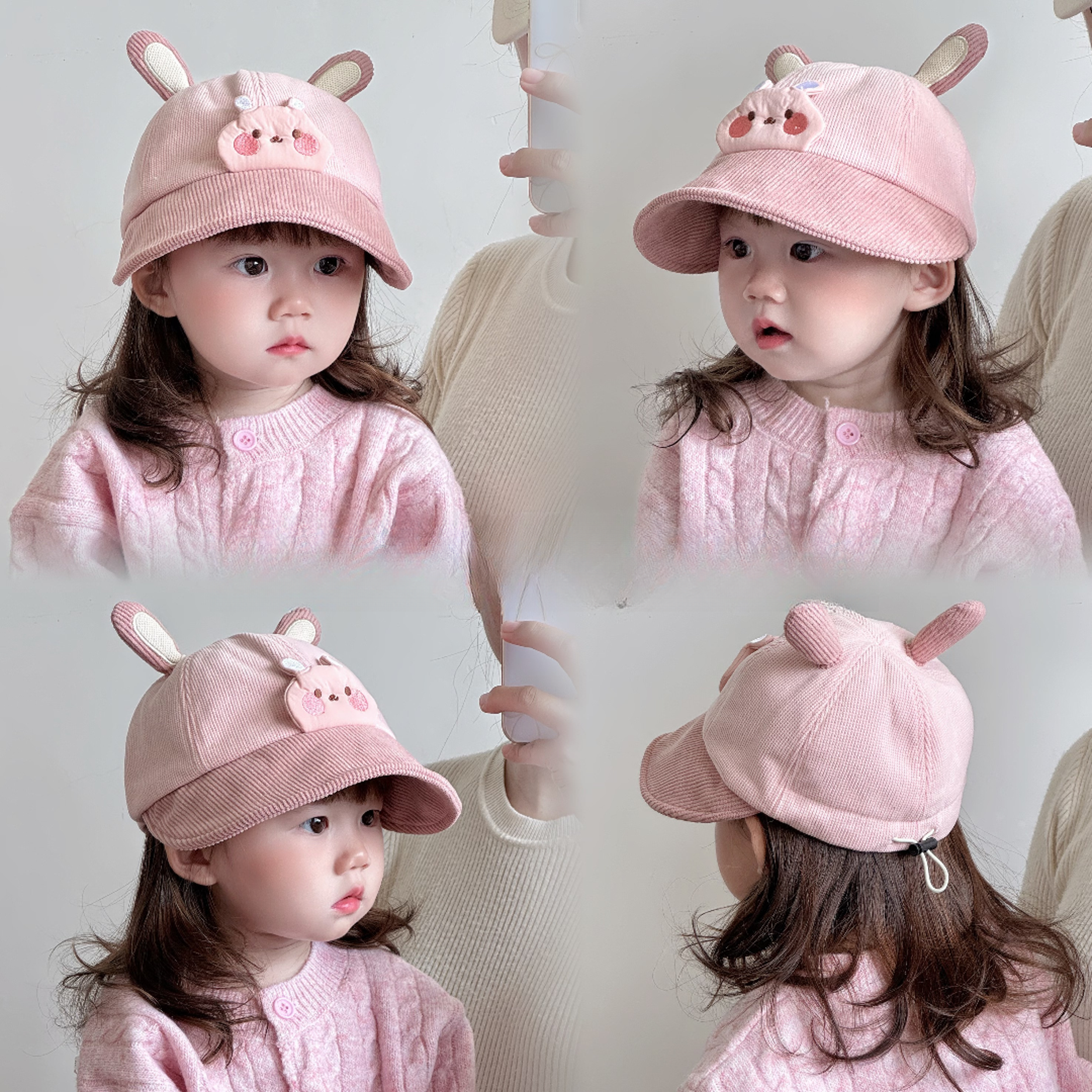 宝宝帽子秋冬季灯芯绒兔子男女童鸭舌帽大帽檐婴儿出游防风遮阳帽