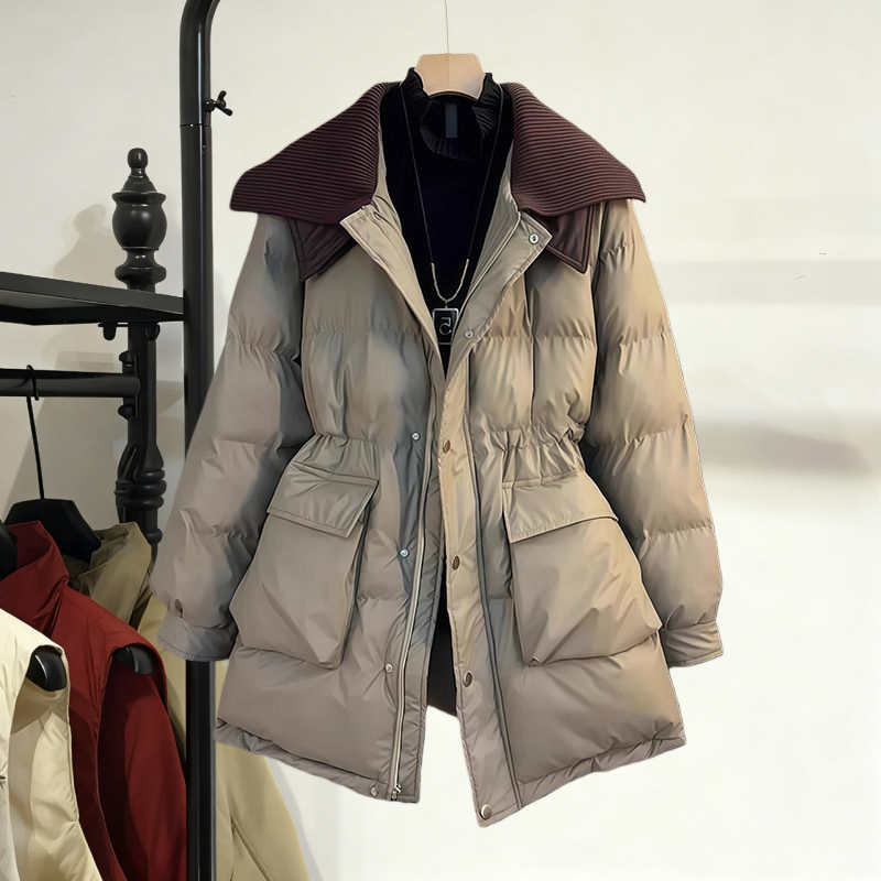 【300斤胖妹妹】设计感宽松拼接翻领加厚棉服女秋冬设计感收腰外套