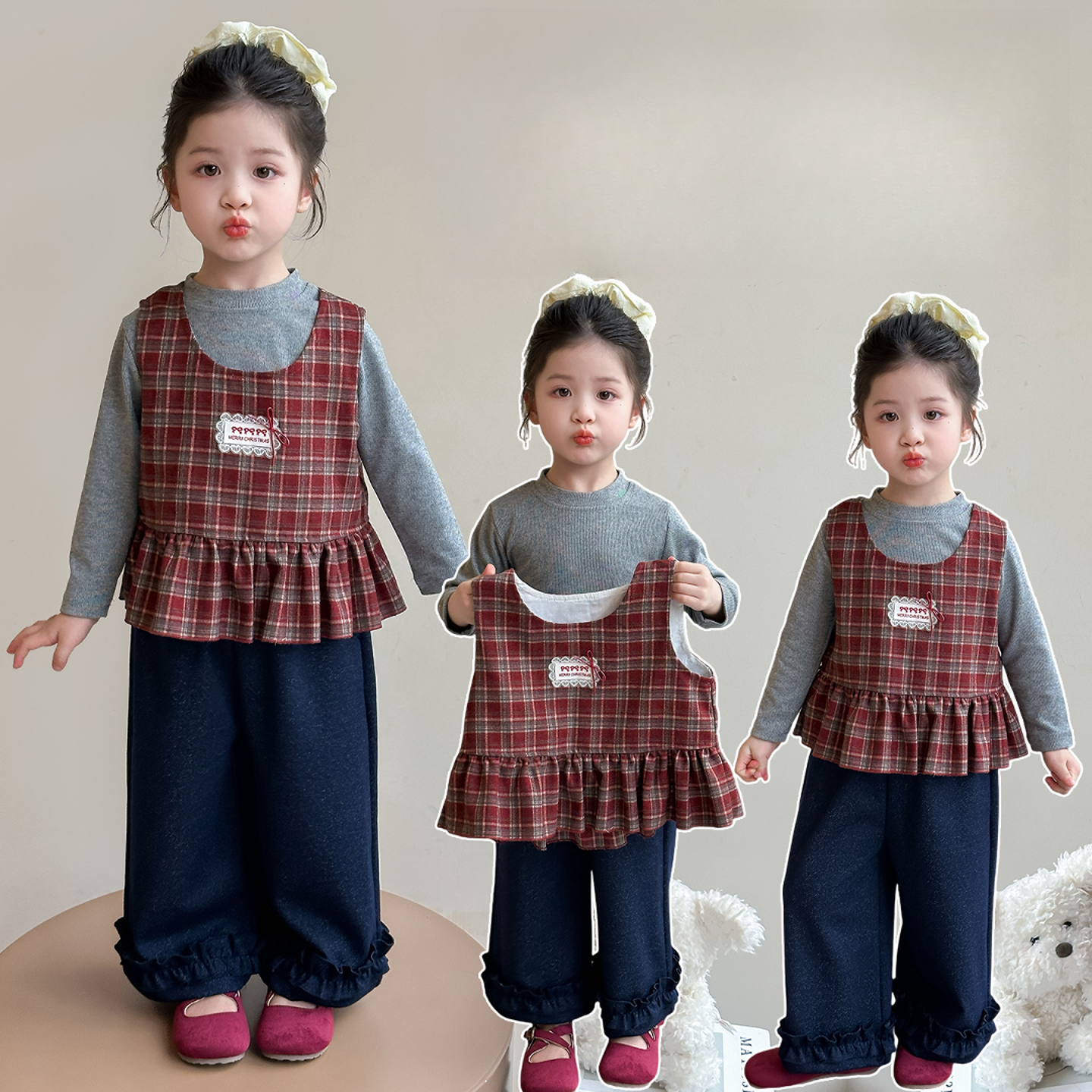 女童套装秋季2025新款洋气时髦穿搭女孩宝宝背心牛仔裤三件套