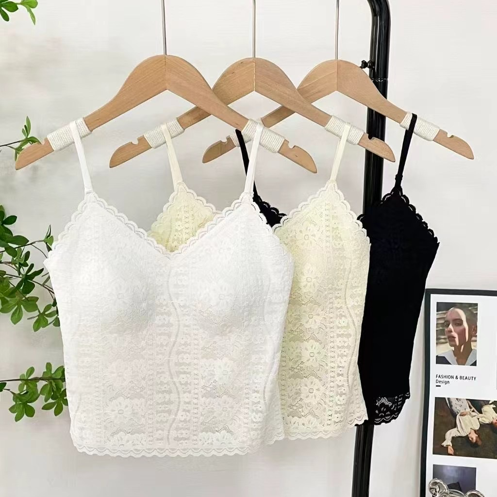 夏季新款上衣蕾丝边鱼骨线纯欲吊带背心内搭修身型性感美背法式