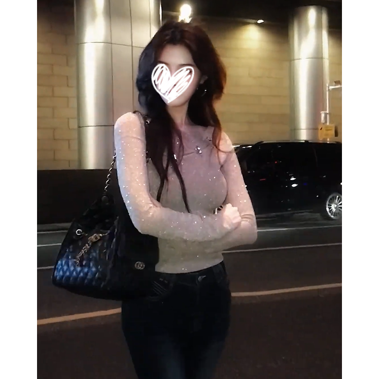 2025年性感镂空"前后两穿"亮丝烫钻小众氛围感蝴蝶金属扣辣妹上衣