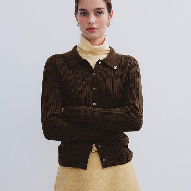 TeenieWeenie2025冬季新款通勤风衬衫式毛衣开衫TTCK254VW2K