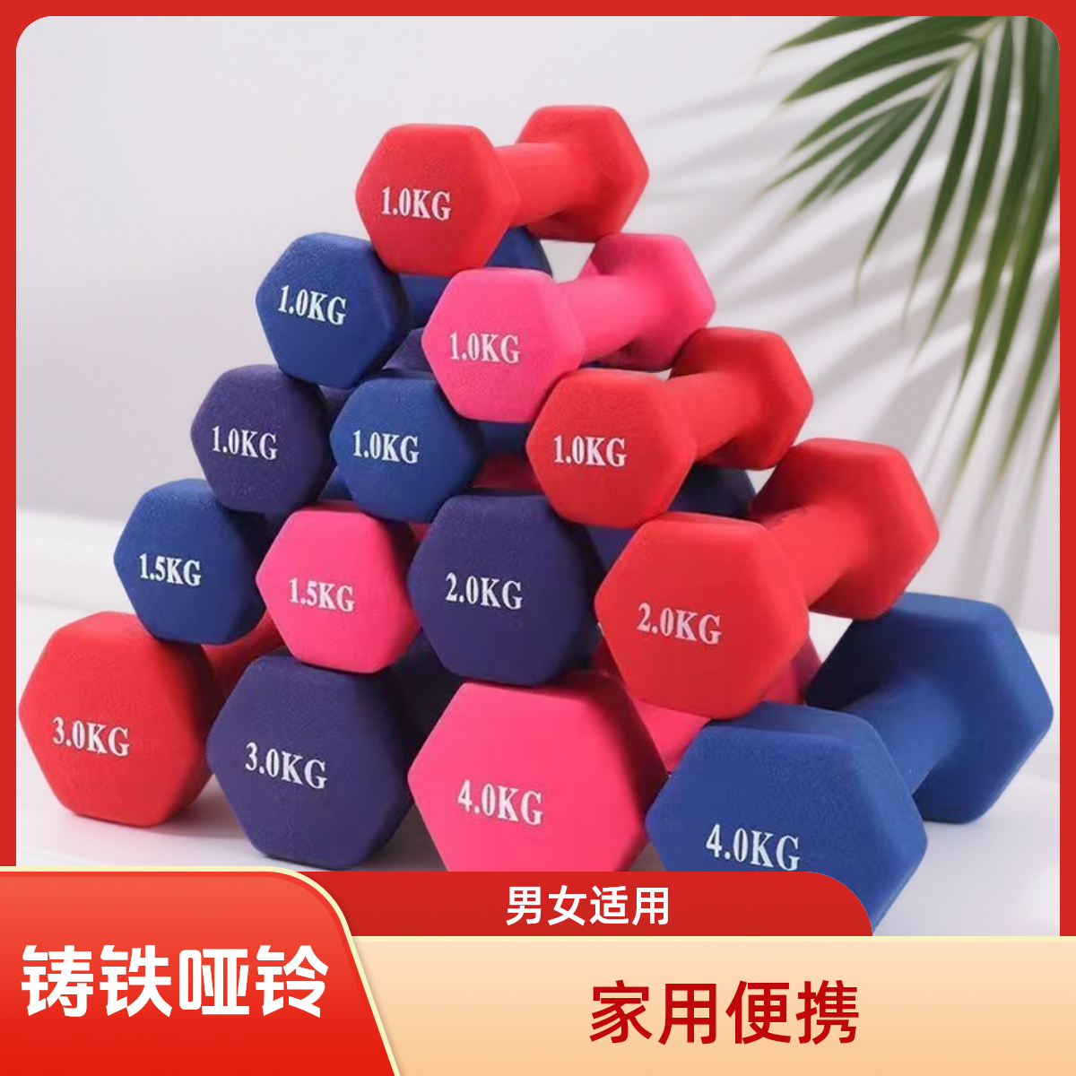 家用实心铸铁浸塑小哑铃力量训练适合男女老少健身训练