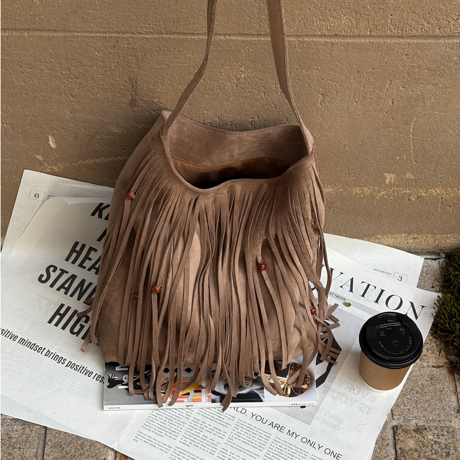 TENERA波嬉系列流苏串珠大号水桶包