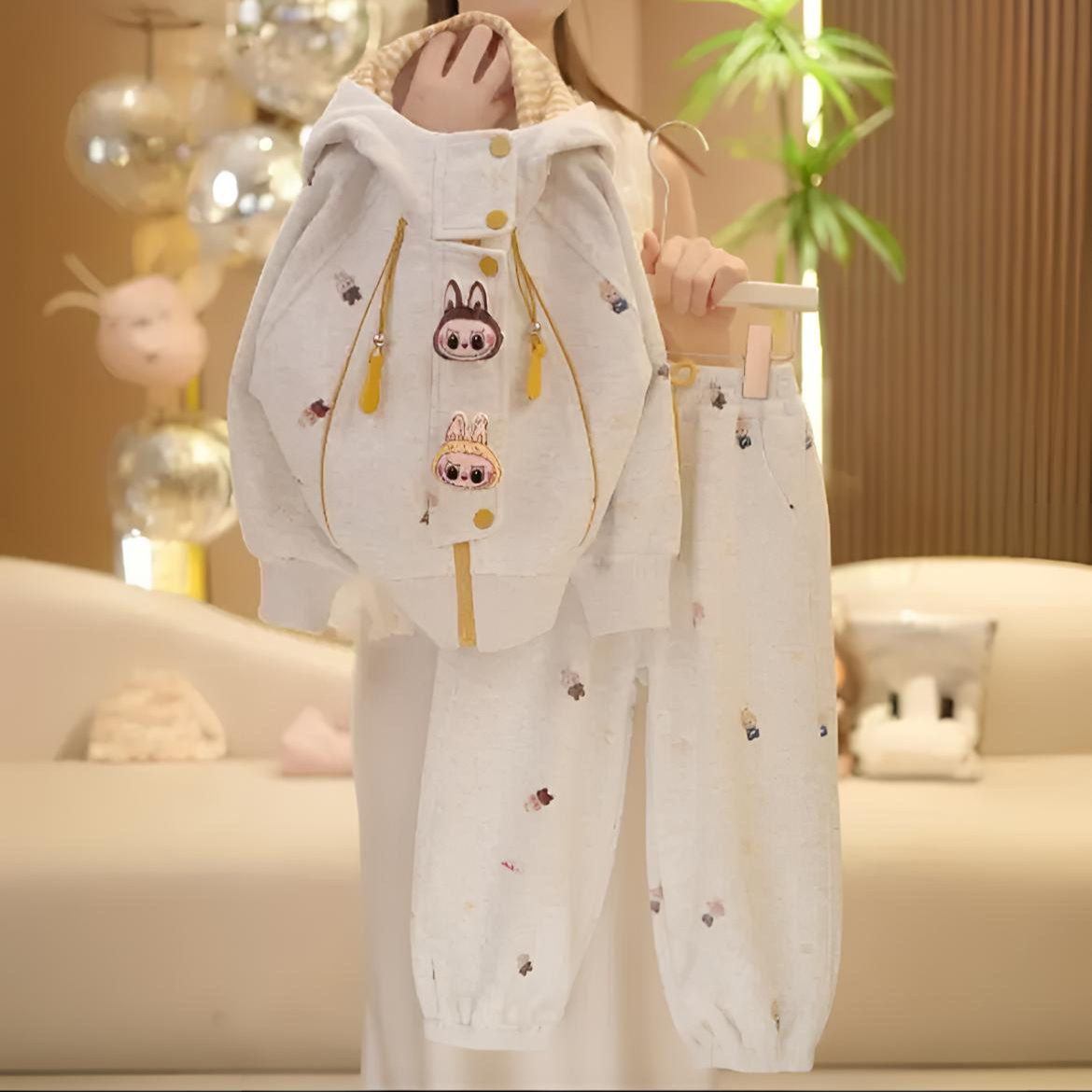 女童2025新款labubu韩版秋装宝宝洋气上衣连帽卡通休闲春秋套装