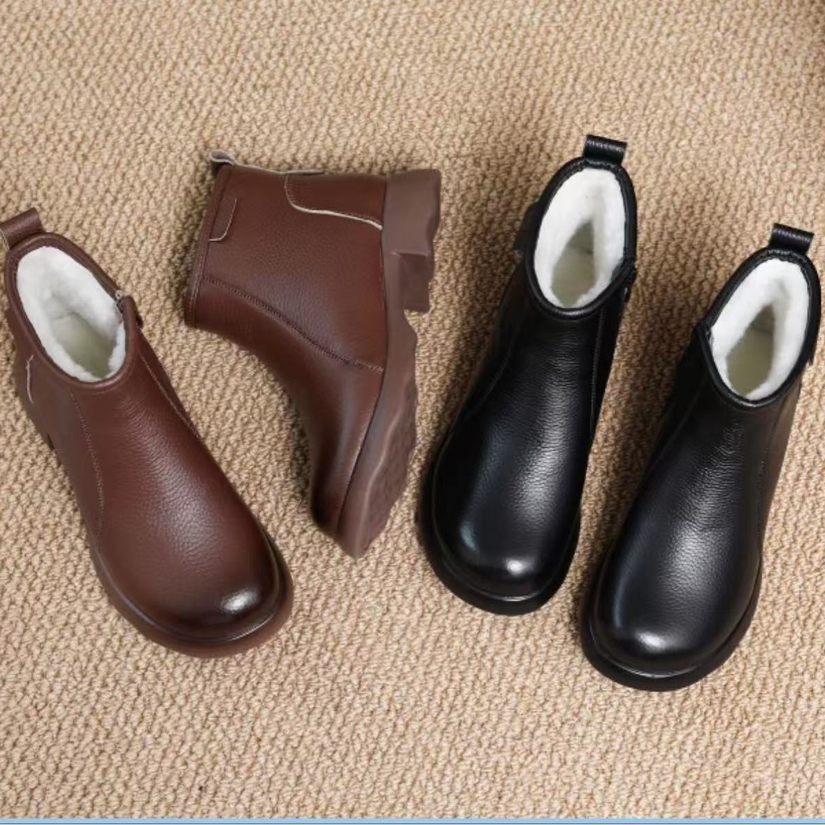 【品牌力荐】秋冬短靴方跟休闲风圆头靴保暖平底加厚软底短靴2736