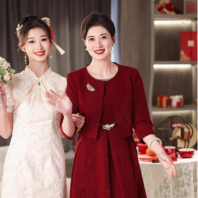 高端喜婆婆婚宴装旗袍晚礼服年轻女方妈妈婚礼高贵洋气中年两件套