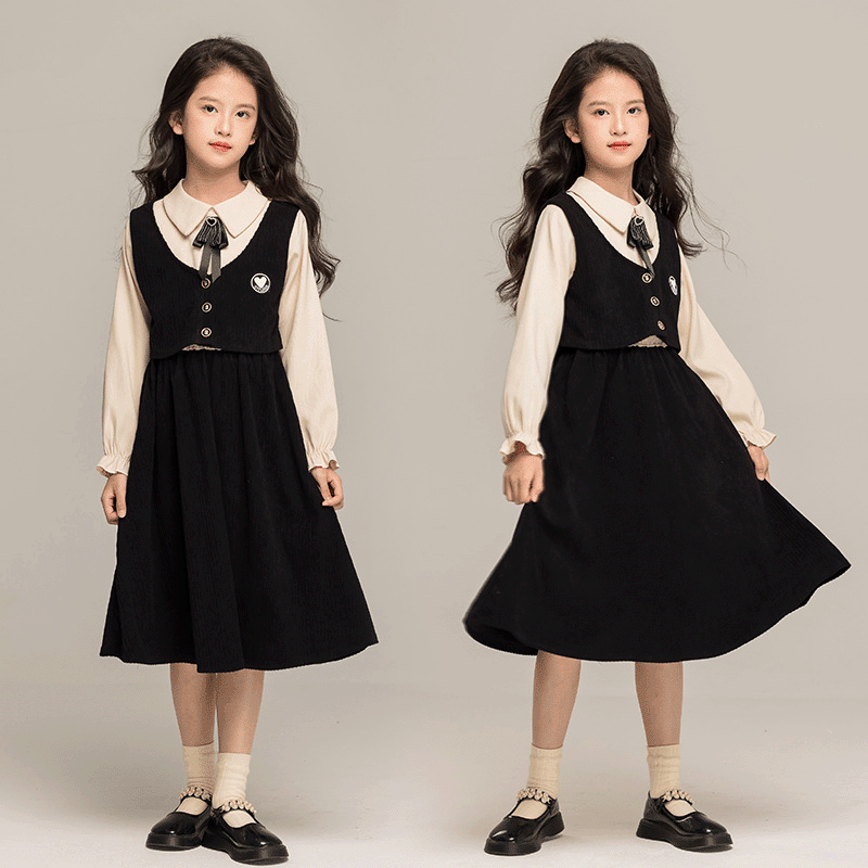 女童连衣裙春装2025新款中大童学院风裙子长袖女孩春秋洋气公主裙