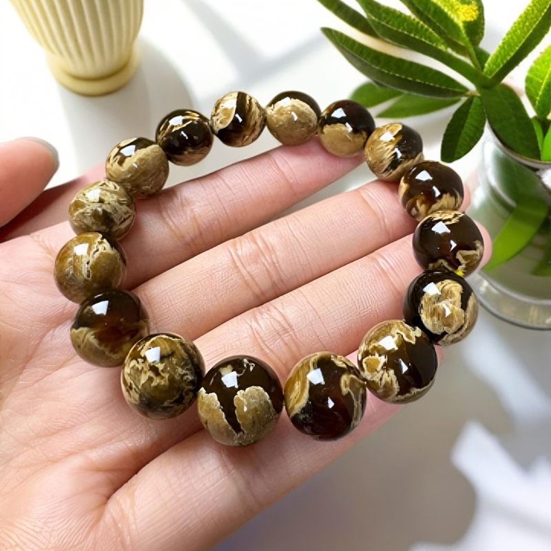 馆藏级缅甸一刀料溶洞满妖孽根珀手串12+男女同款饰品