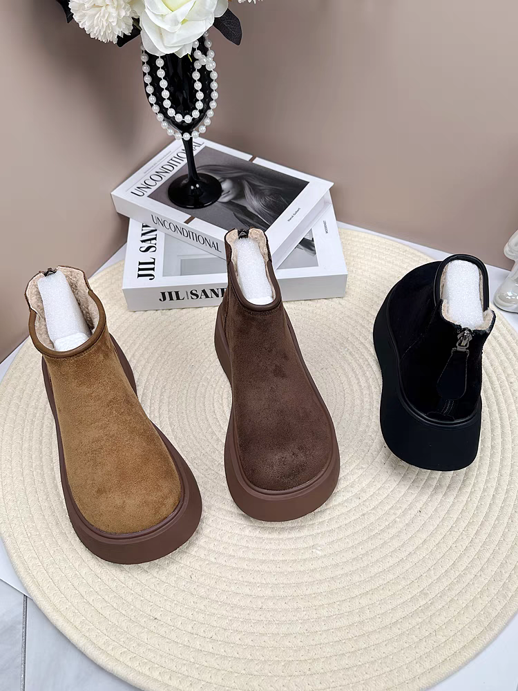 厚底增高勃肯雪地靴女2025冬季新款低帮加绒加厚防寒软底显瘦棉鞋