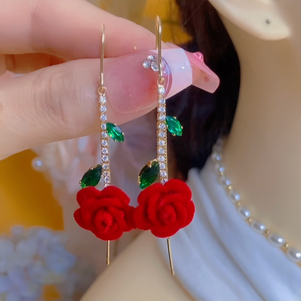 铜合金合成锆石耳饰 玫瑰花气质高端流行耳线310