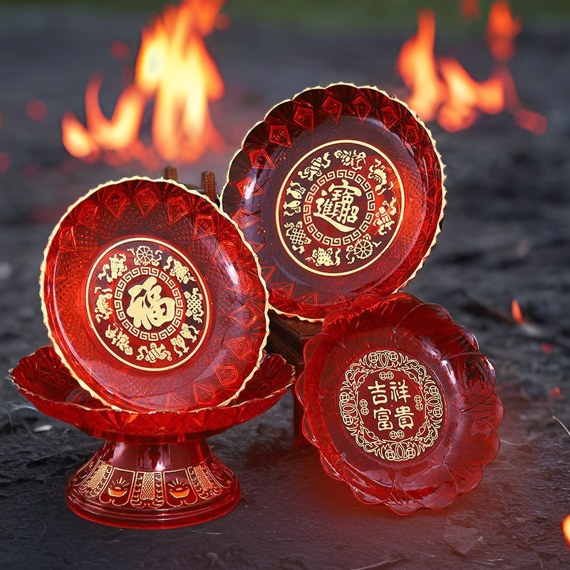 仿水晶塑料高脚水果盘家用莲花供盘厂家直销供礼财用具