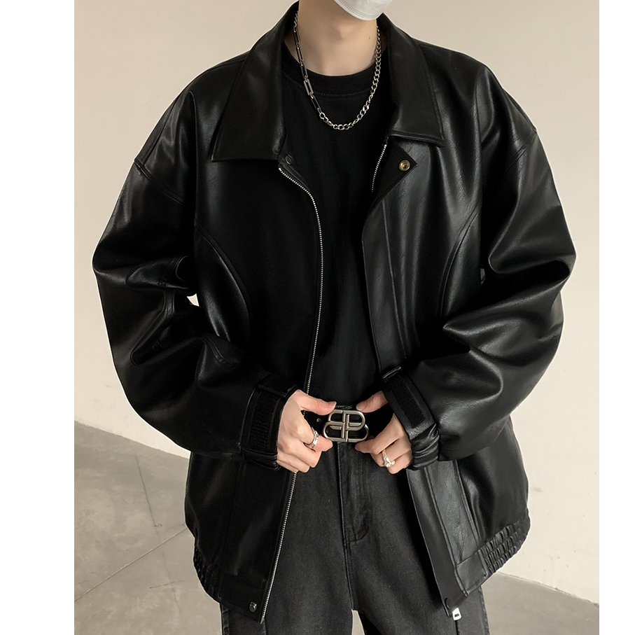 皮衣外套男高级感翻领pu皮棒球服外套男士痞帅风皮夹克2024新款潮