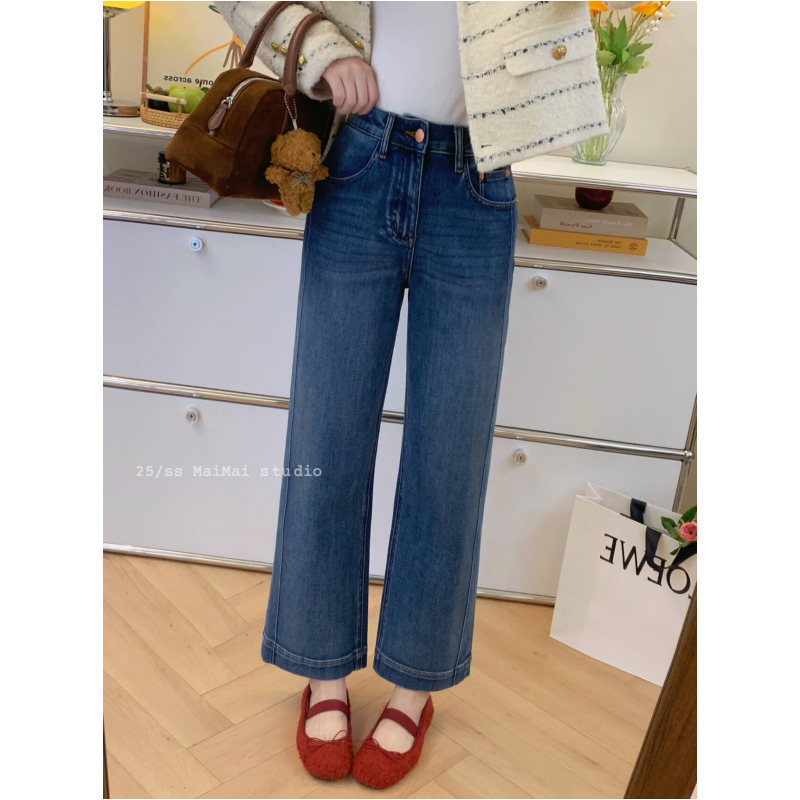 直腿遮胯神裤~冬季弹力直筒梨型身材小个子显瘦九分牛仔裤