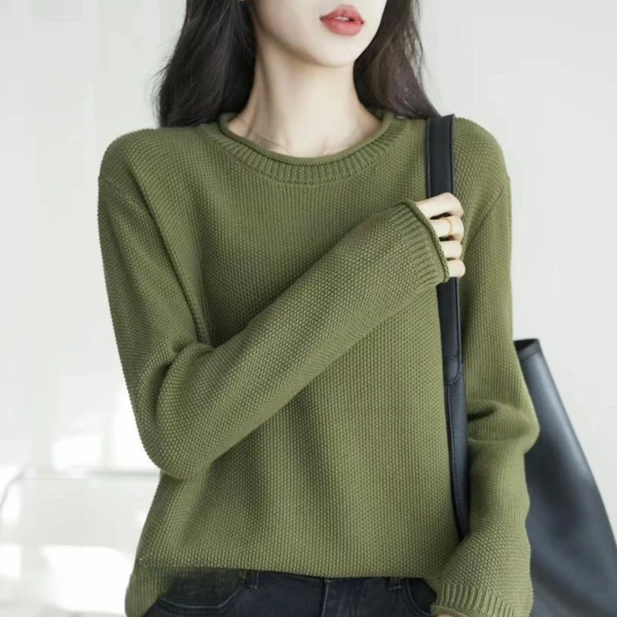 100%纯棉针织衫亲肤毛衣女春秋新款宽松百搭打底衫套头长袖外搭