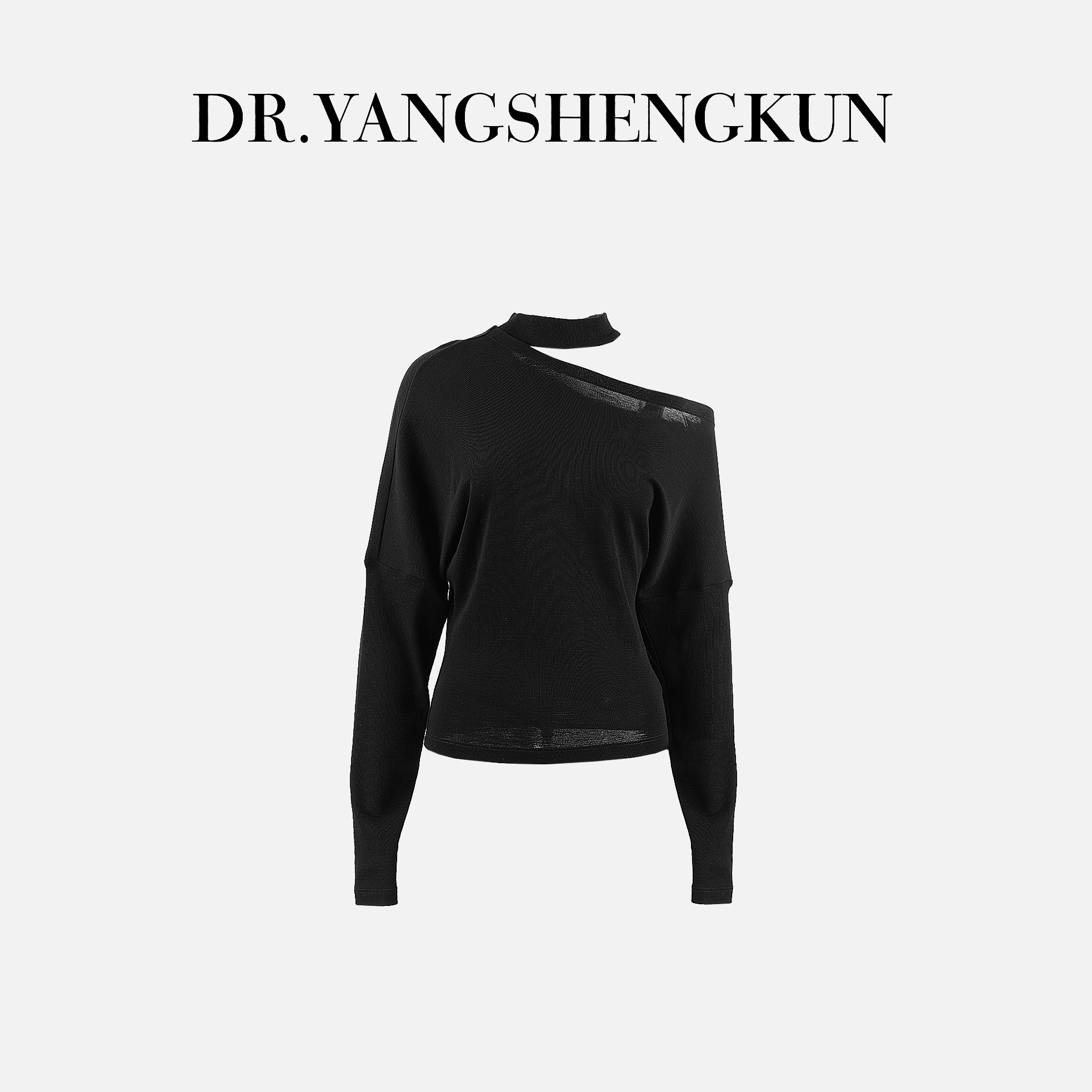 杨圣坤2025冬季新品100%绵羊毛斜领挂脖宽松长袖T恤S82510326