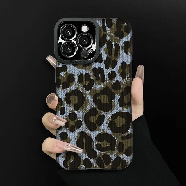 蓝豹纹适用苹果16promax手机壳iphone17pro简约网红女15plus防摔