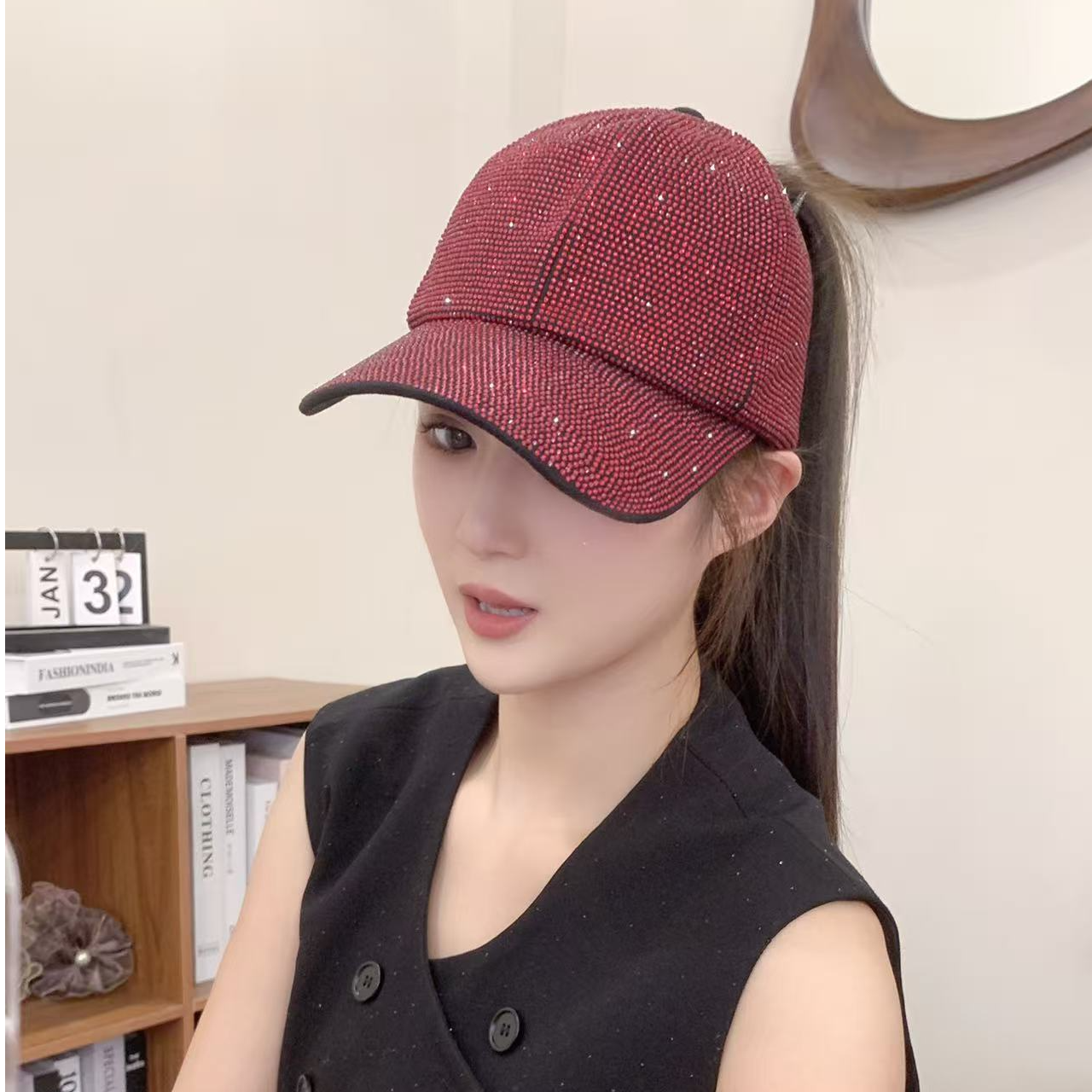 女士夏季时尚水钻亮片棒球帽户外百搭遮阳防晒鸭舌帽休闲透气韩版