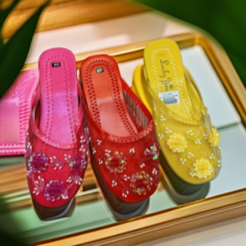 菲律宾越南纯手工钻包头网拖鞋半拖时尚百搭休闲凉拖高跟凉鞋坡跟