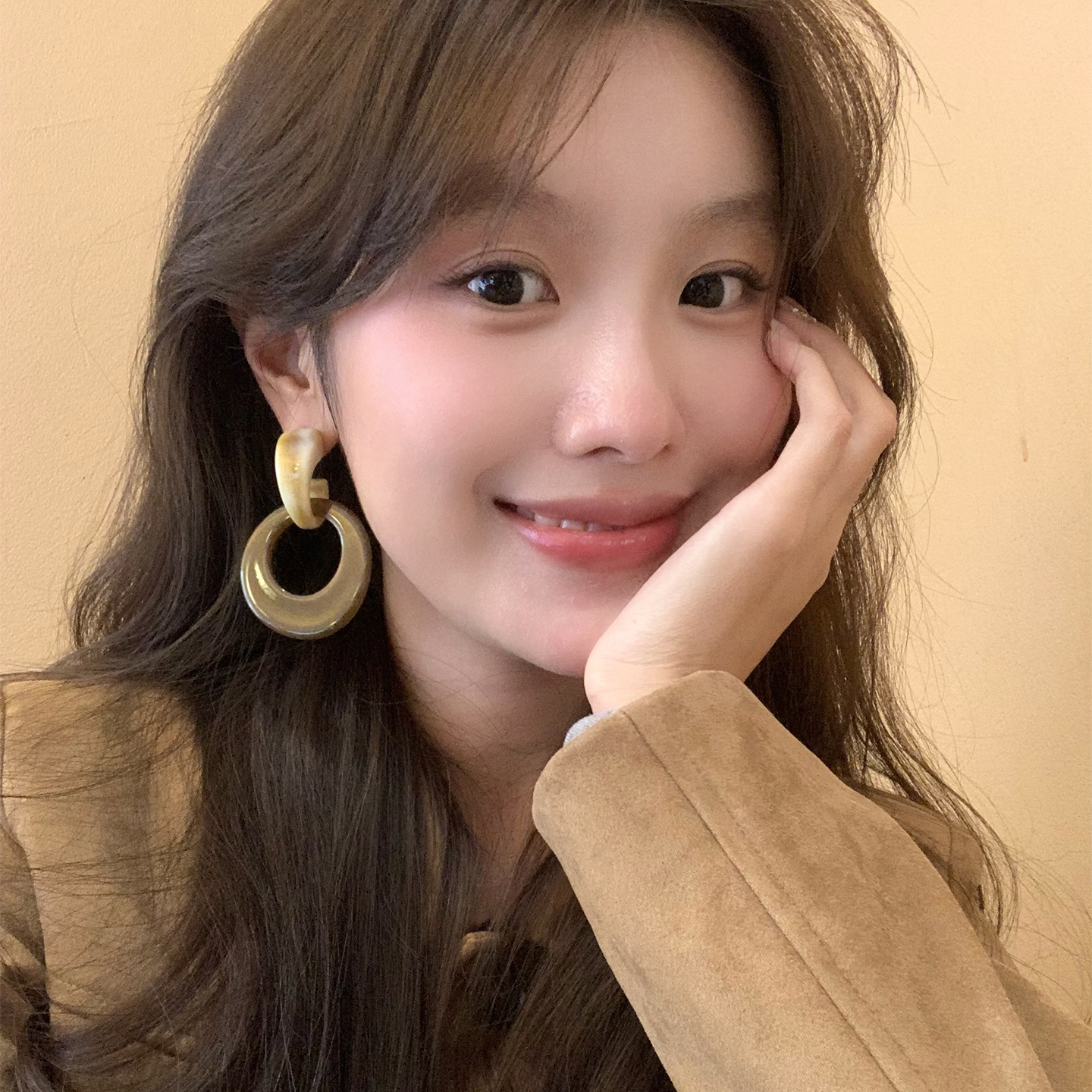 非金属树脂耳饰 复古咖色美拉德圈圈几何耳环女高级感气质耳钉C86