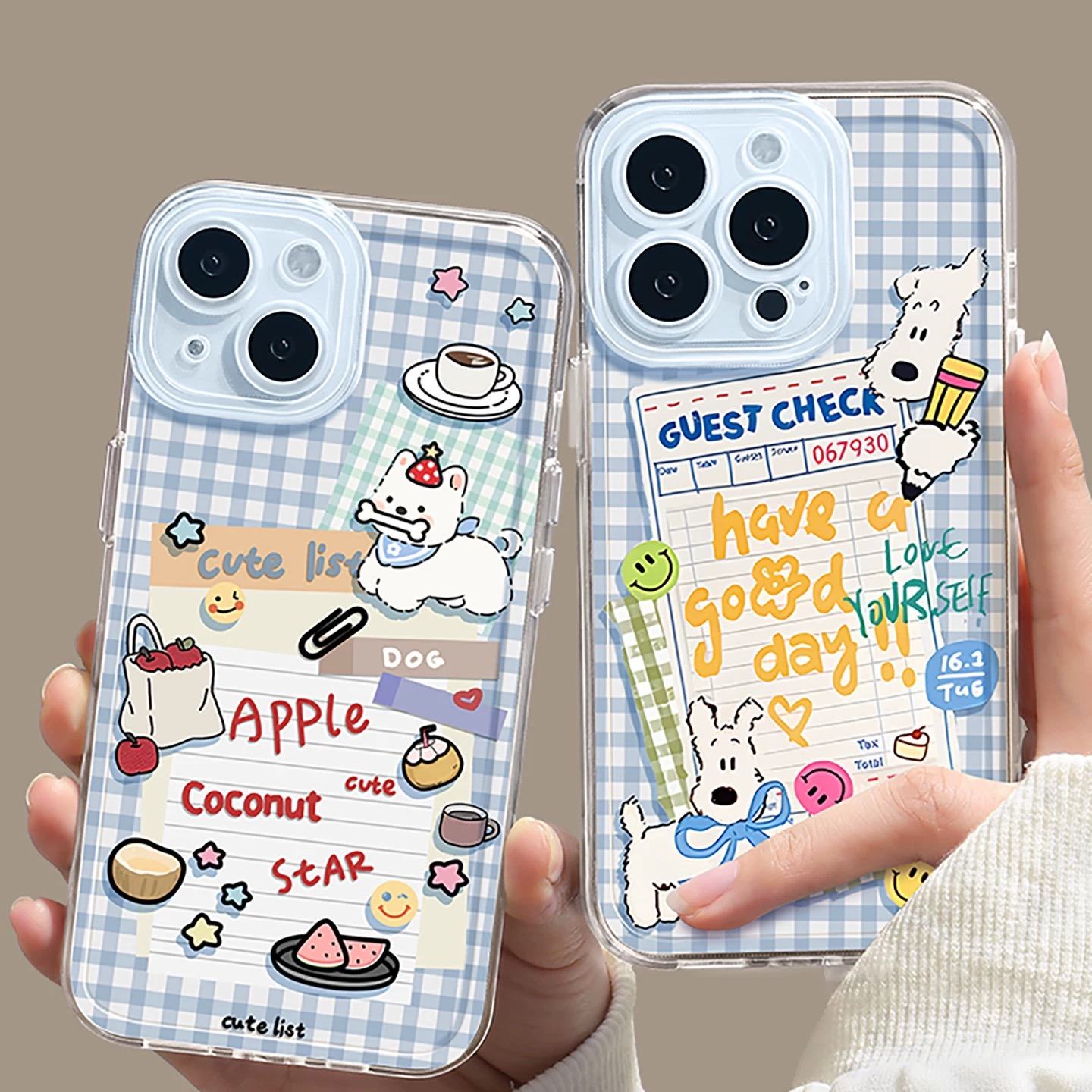 卡通格纹小狗适用iphone17Promax/17手机壳华为P70vivo小米15软胶