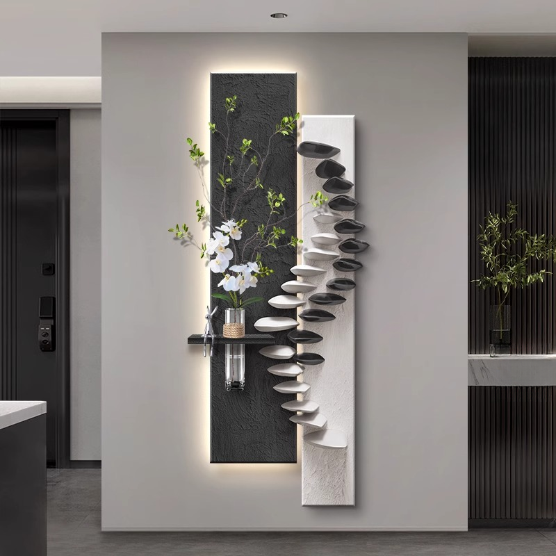 水培绿植入户玄关装饰画步步高升客厅走廊过道挂画大白墙造景壁灯