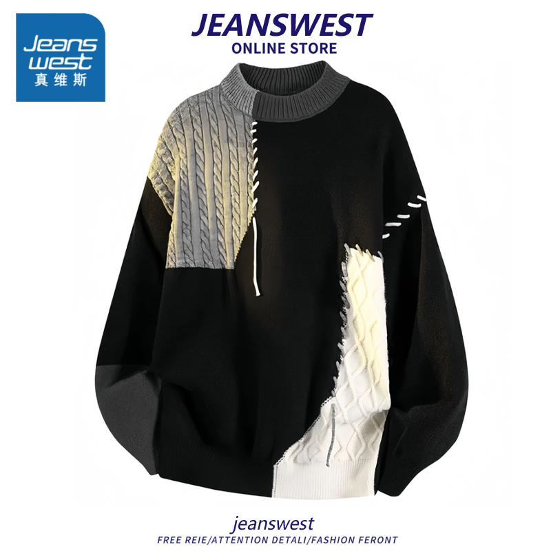 真维斯美式复古圆领宽松针织衫秋冬季高级感时尚痞帅男款打底毛衣