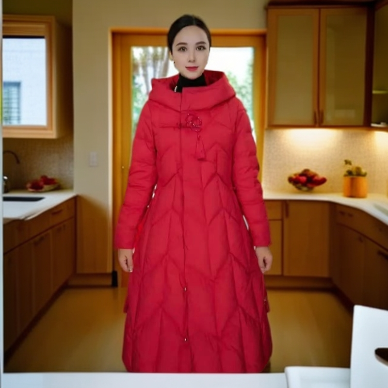 【W205红色中长】时尚百搭秋冬保暖洋气好看女款羽绒服外套