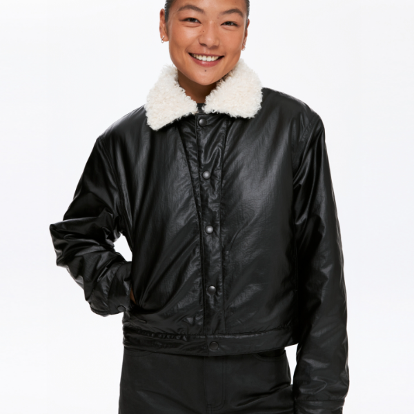 Oneup油蜡感羊羔毛棉服外套女款时尚女士加绒加厚保暖秋冬冬季