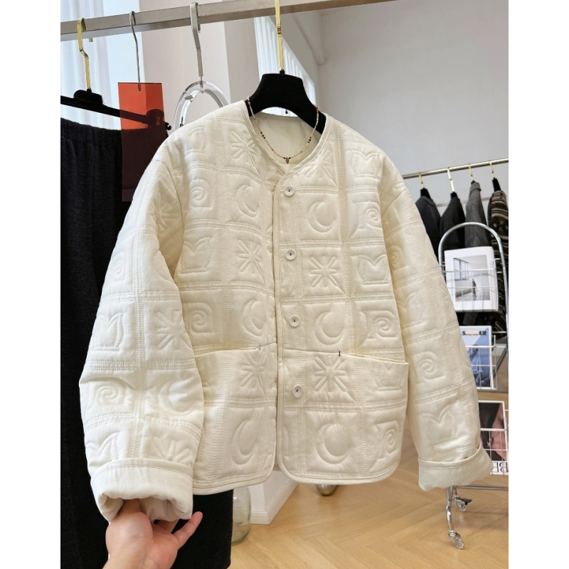 韩系高级感薄款夹棉短款外套女秋冬超好看的轻薄绗缝棉服棉衣夹克