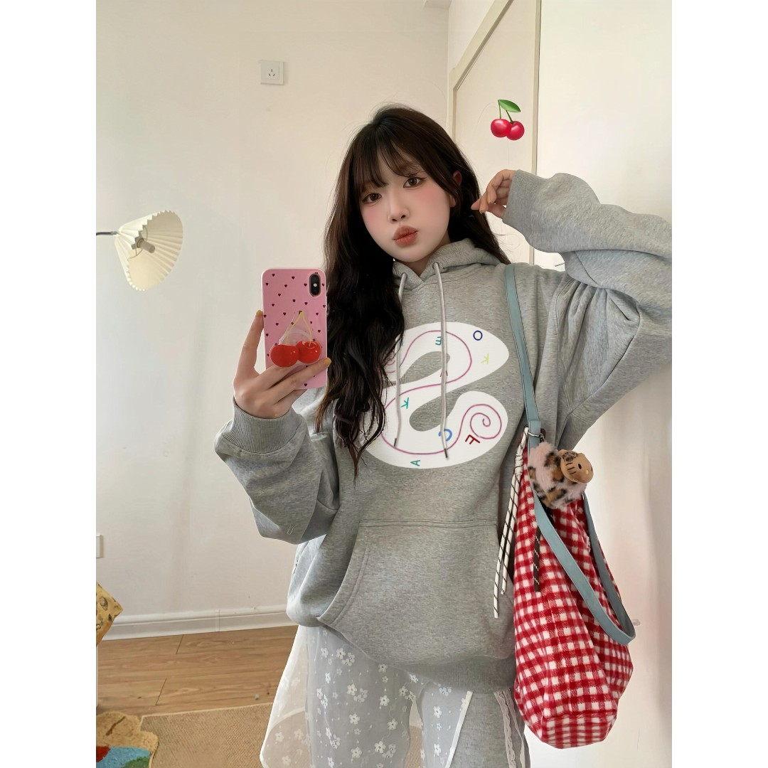 YWBY美式复古连帽卫衣女秋冬新款百搭时尚潮流设计感情侣上衣服