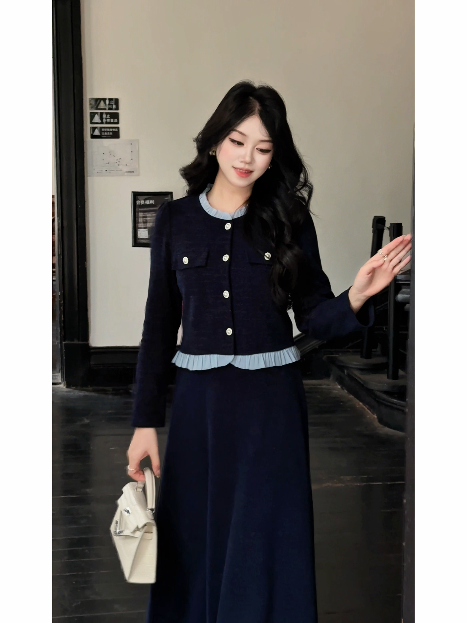 【雾里看海】秋冬显瘦小香风高级赫本风外套半身裙爆款小个子两件套