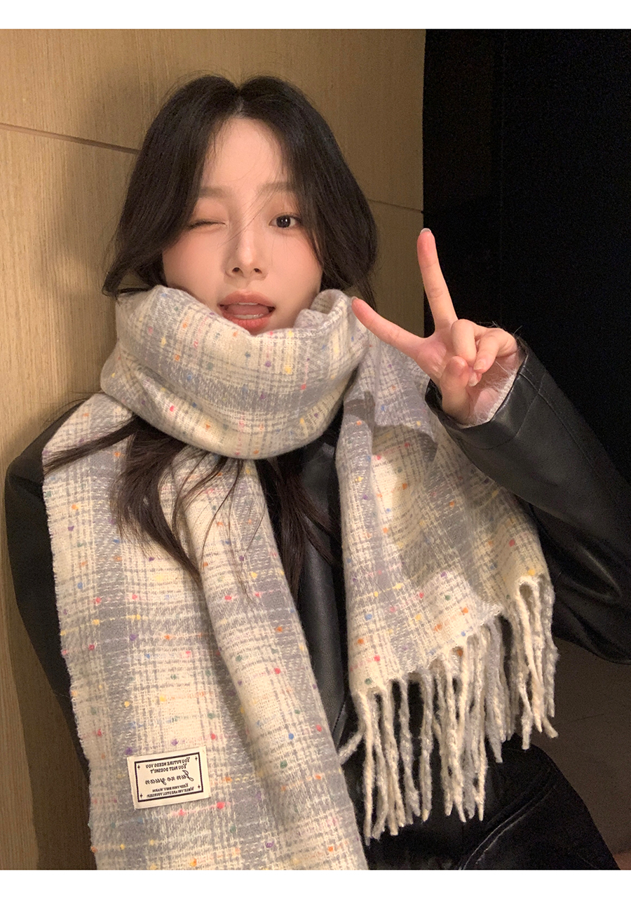 围巾冬季韩系氛围格子女学生新款加厚高级百搭保暖披肩流苏女围脖
