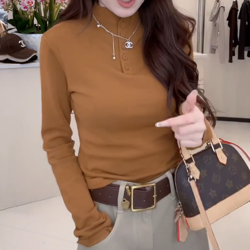 韩系简约半高领秋冬新款高级感打底百搭T恤上衣LK2508332