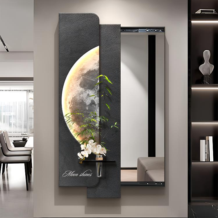 黑白月球隐藏式全身镜可推拉穿衣镜隐形镜子暗藏式现代简约挂画