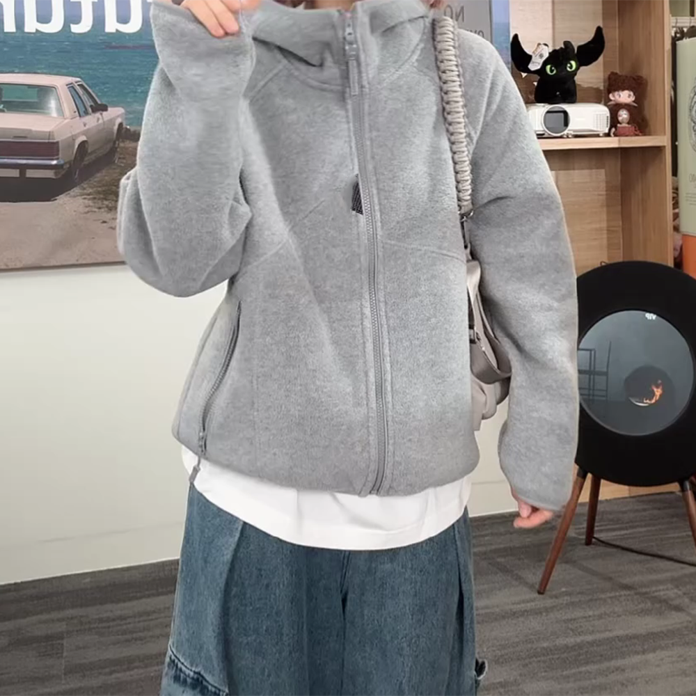 立体剪裁！双重保温【摇粒绒】连帽情侣款卫衣宽松型极简风C6378