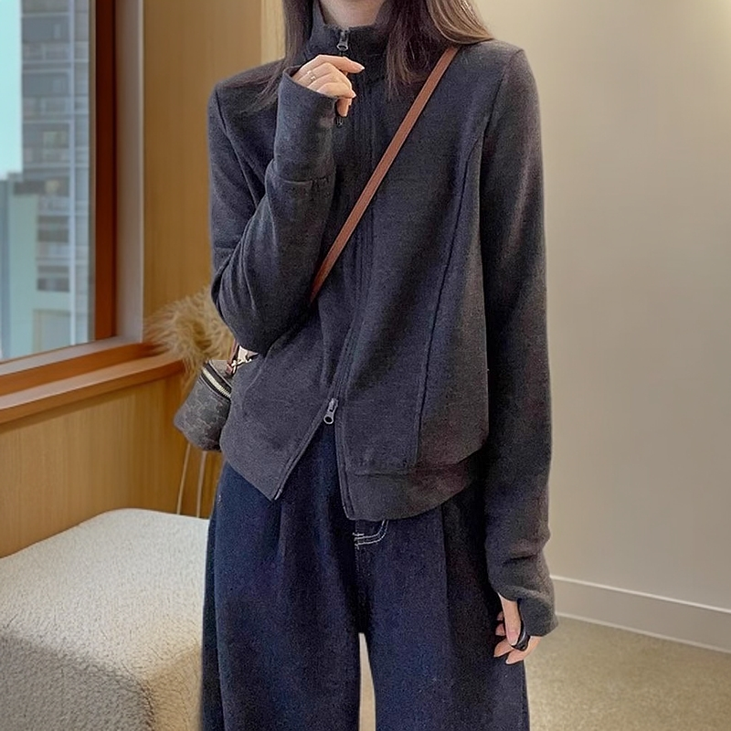 休闲高级感立领德绒卫衣女秋冬新款舒适简约拉链开衫气质显瘦上衣