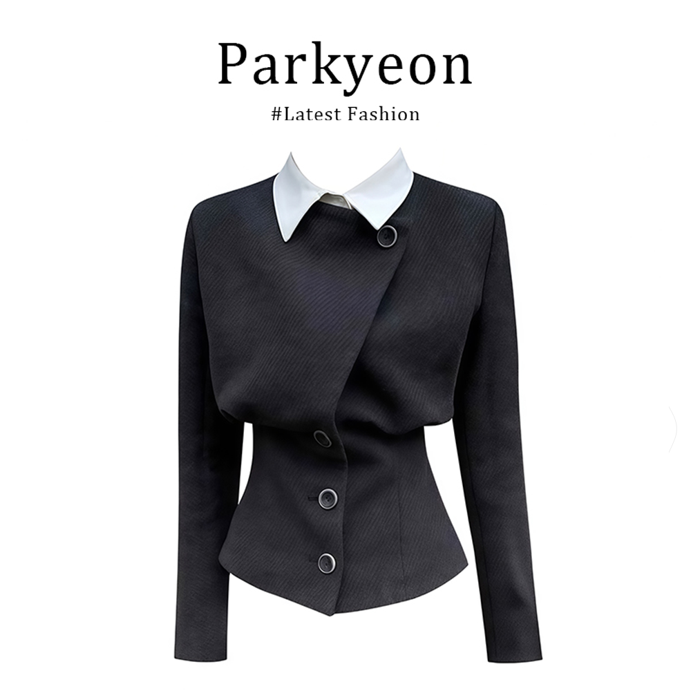 御姐风假两件毛呢外套女秋季新款设计感收腰显瘦短款上衣