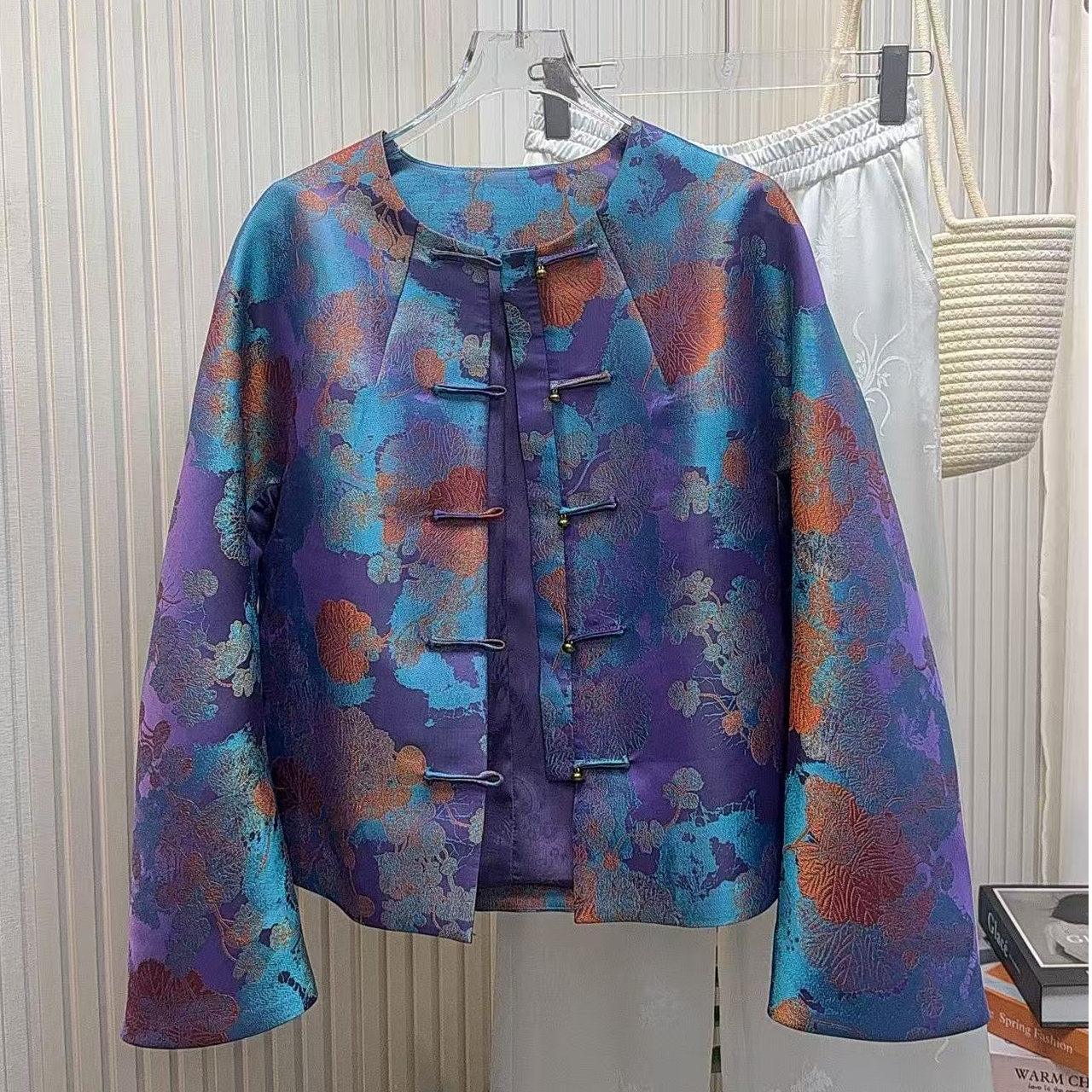 【银杏】秋季新中式织宋锦提花新款高端复古圆领国风盘扣短款外套女