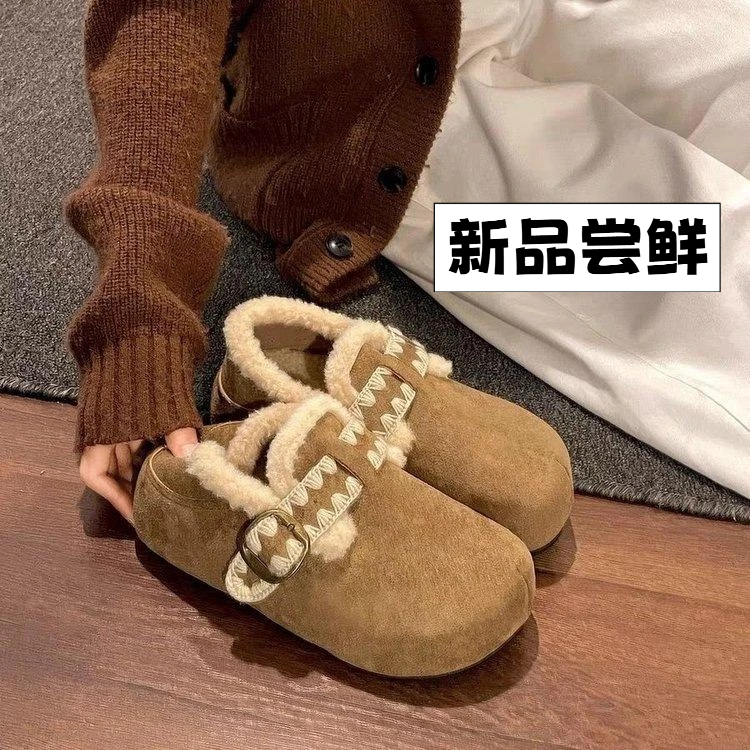 厚底内增高加绒全包勃肯鞋毛毛鞋女2025新款冬保暖低帮雪地靴棉鞋