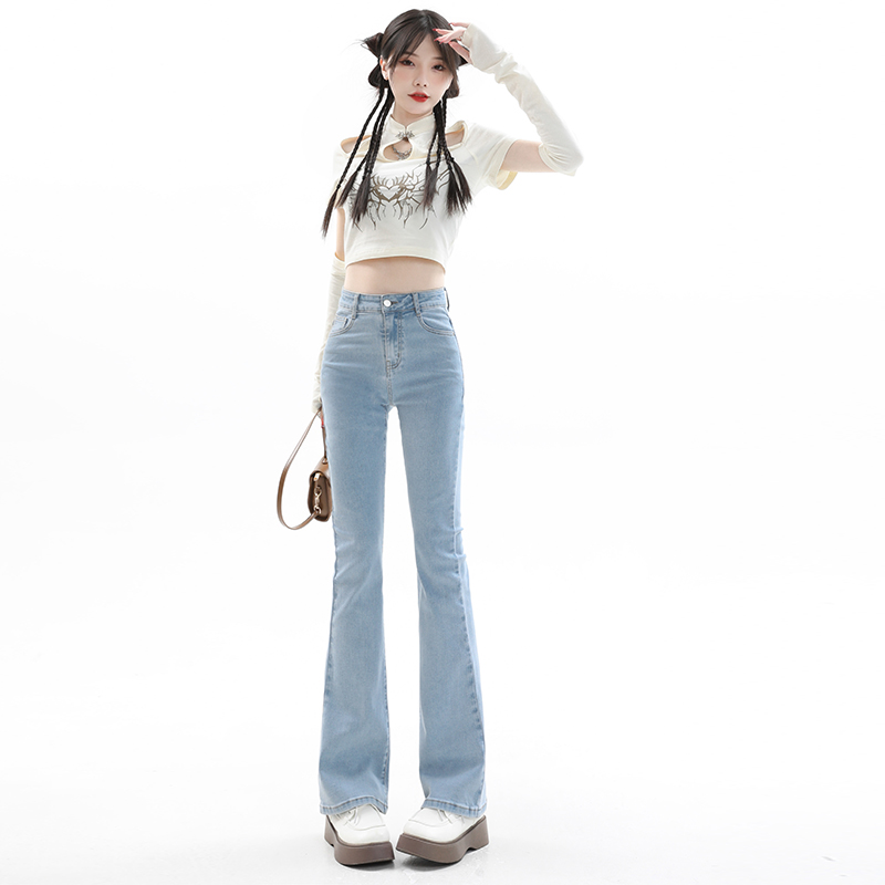 《芳芳私服》2025新款女装高腰显瘦弹力设计感修身微喇叭裤牛仔裤