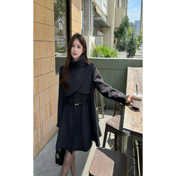 【70%绵羊毛+30% 桑蚕丝】冬季可拆卸中长款毛呢外套设计师韩版0119